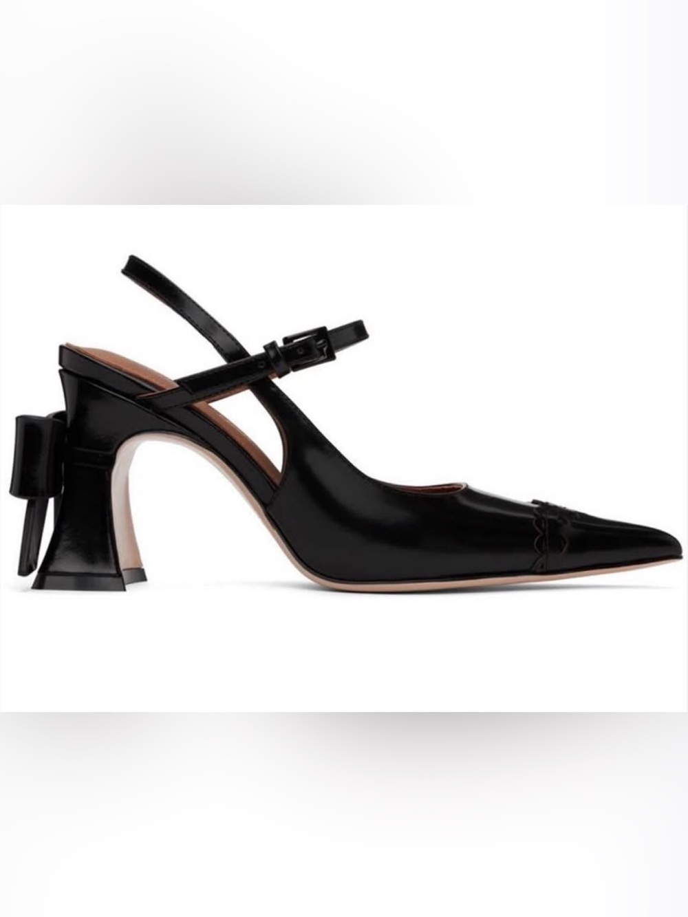 Pointed Black Slingback Heel with Decorative Bow